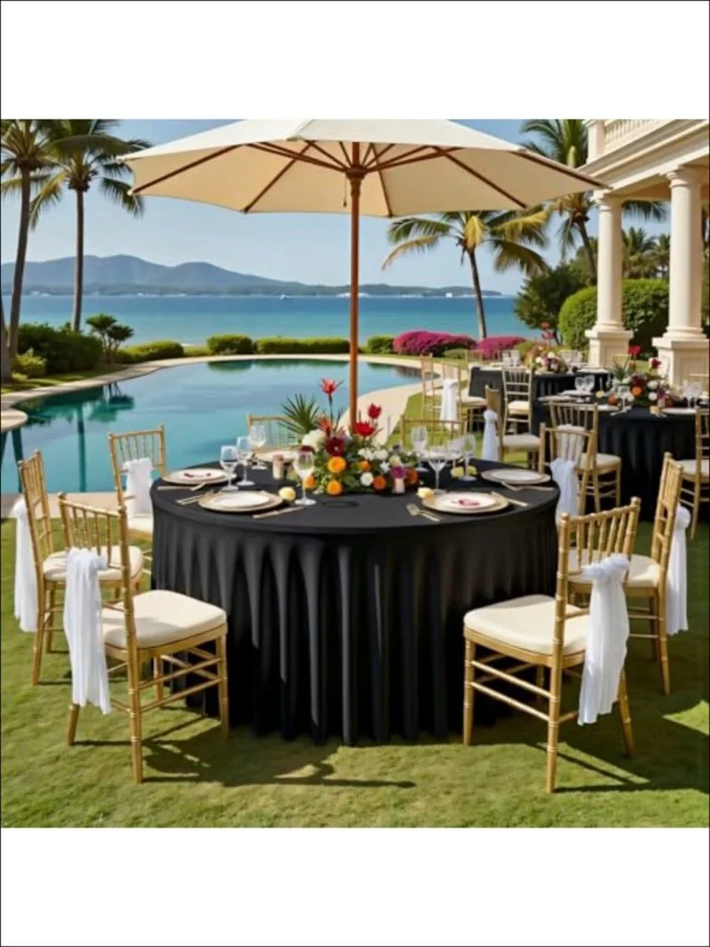 Spandex Round Tablecloth 6FT Stretchy Fitted Table Cover with Skirt